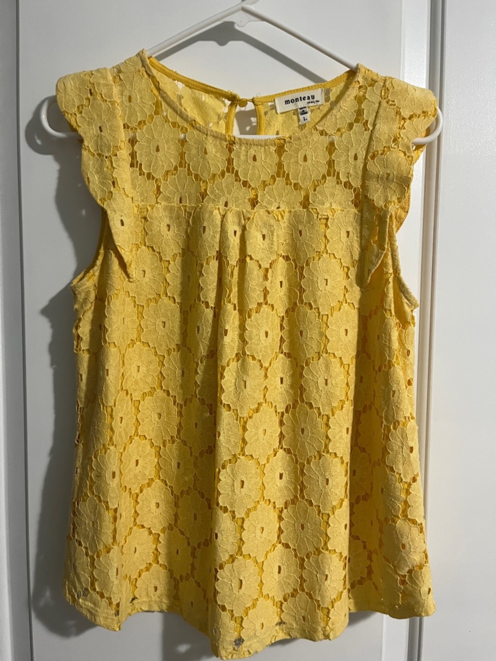Monteau Bright Yellow Floral Lace Shell Top